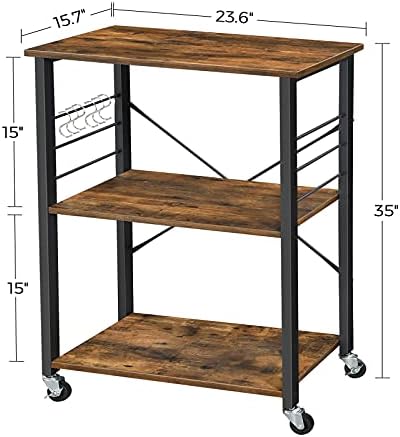 VASAGLE Kitchen Shelf on Wheels, 23.6 Inches Serving Cart with 3 Shelves
