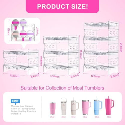JYPS Water Bottle Tumbler Organizer, Stackable Stanley 40oz with Handle Cup Organizer, Large Tumbler Holder Stanley Cup Accessories for Pantry Kitchen Organizers & Storage(12)