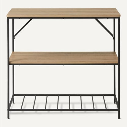 Amazon Basics Kitchen Island with 3 Storage Shelves, Black and Oak Effect, Melamine Surface, Adjustable Feet