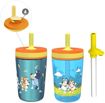 Zak Designs Bluey Kelso Leak-Proof Toddler Straw Cups, 3pc Set