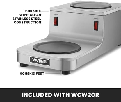 Waring Commercial WCW20R Café Deco Double Coffee Carafe Warmer, Step Up Style, 120V, 5-15 Phase Plug