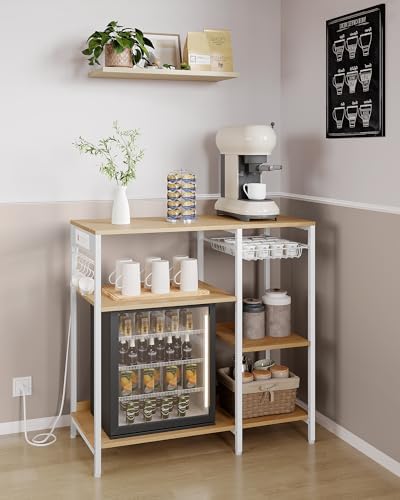 VASAGLE Kitchen Baker’s Rack, Steel Frame, Wire Basket, 6 Hooks