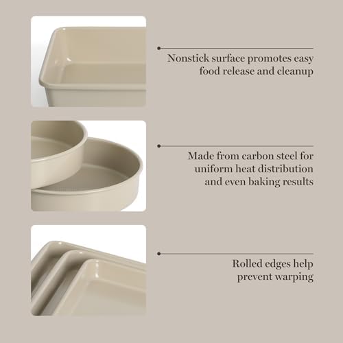 Martha Stewart Gallen 10 Piece Baking Pans Ceramic PFA Free Non Toxic Non Stick Bakeware Set - Taupe