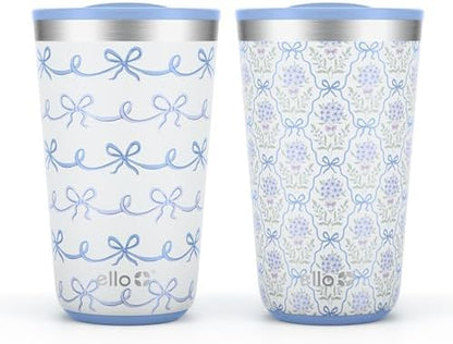 Ello 16oz Stainless Steel Stacking Cups with Lids, 2 Pack, Bows & Flowers