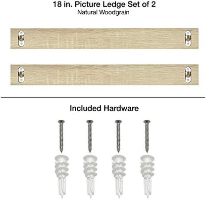 MCS Picture Ledge Shelf, Room Decor Floating Shelf, Natural Woodgrain, 18 Inch, Set of 2