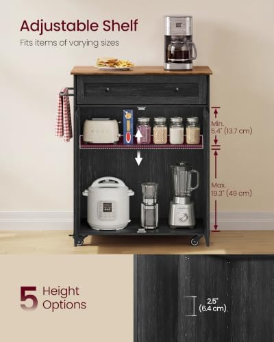 VASAGLE Mobile Kitchen Wooden Island Cart with Storage for Dining Room