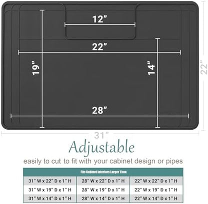 The Original Under Sink Mat - Silicone Waterproof mat, Trimmable, Easy to Clean, Kitchen cabinet liner, Under sink protector mats, Drip Tray with Lip (Dark Gray, 31" x 22")