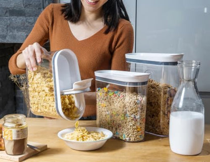 Felli Airtight Cereal Containers 3.3 Qt, Stackable BPA-Free Acrylic Cereal Dispenser with Flip-Top Lid, Medium Pantry Food Storage for Oats, Granola, Rice (Medium 3.3Qt - 3pk)