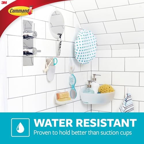 Command Bathroom Accessories, 5 Piece Bathroom Organizer Set - 1 Shower Caddy, 1 Soap Dish, 1 Toothbrush Holder, 2 Hooks with Water Resistant Strips
