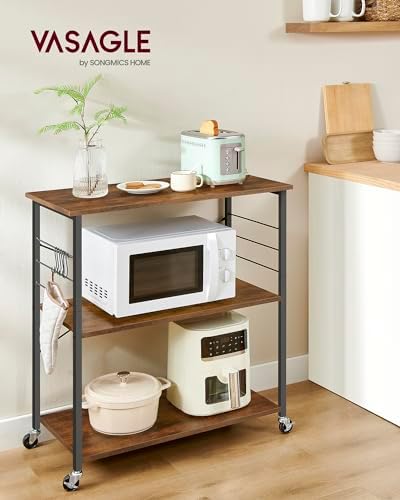 VASAGLE Kitchen Shelf on Wheels, 31.5 Inches Serving Cart with 3 Shelves
