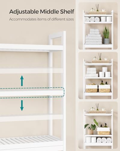 SONGMICS 3-Tier Bamboo Over The Toilet Storage, Adjustable Shelf, 66.9''H
