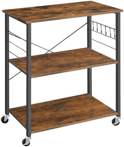 VASAGLE Kitchen Shelf on Wheels, 31.5 Inches Serving Cart with 3 Shelves