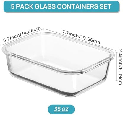 Vtopmart 5 Pack 35oz Glass Food Storage Containers with Lids, Pink