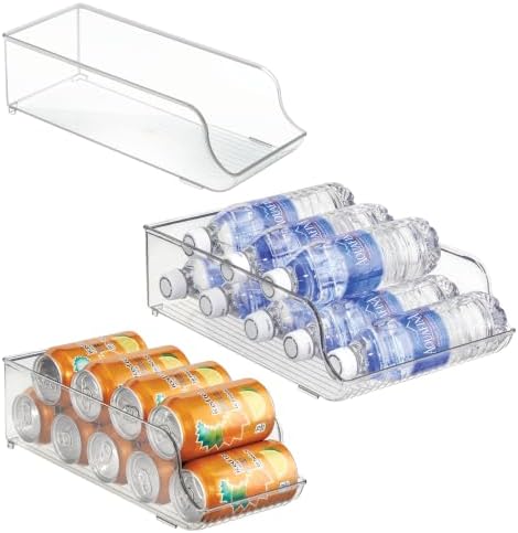 iDesign Water Bottle Organizer and Soda Can Dispenser for Refrigerator or Pantry - Set of 3 - Clear