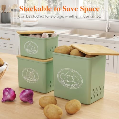 Lifewit Plastic Potato and Onion Storage Bin Box, Set of 3, Green