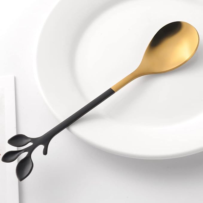 AnSaw Elegant Black & Gold Leaf Espresso Spoons