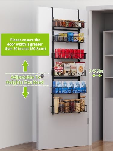6-Tier Over Door Hanging Shelf, Adjustable Metal Storage Rack for Kitchen Pantry Office, Black