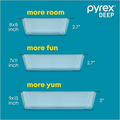 Pyrex 8x8 Deep Glass Baking Dish with Plastic Lid, Deep Casserole Dish