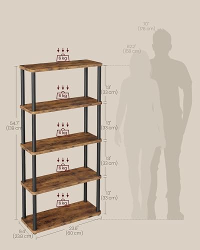 VASAGLE 5-Tier Shelf, Storage Shelves, Bookcase with Shelves, Living Room