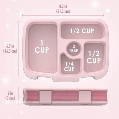 Bentgo Kids 5-Compartment Lunch Box - Glitter Design for School, Ideal for Ages 3-7, Leak-Proof, Drop-Proof, Dishwasher Safe, & Made with PFAS & BPA-Free Materials (Glitter Edition - Petal Pink)