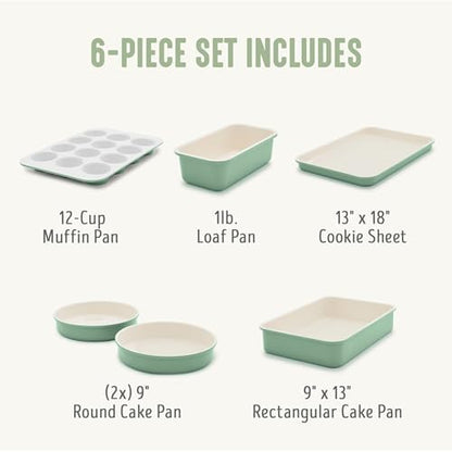 GreenLife 6 Piece Ceramic Nonstick Oven Bakeware Set, Sage