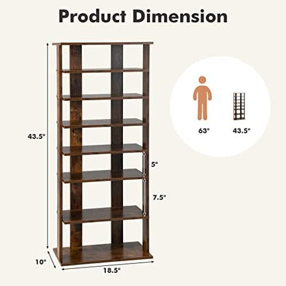 COSTWAY 7 Tiers Shoe Rack, Patented Shoe Organizer (Rustic Brown)