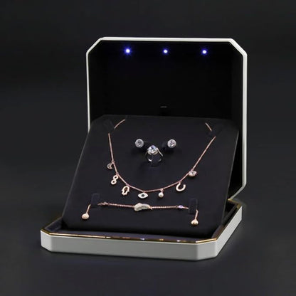 HSLFUAI Necklace Organizer with Led Light,Jewelry Box for Necklace, Necklace Box Gift,Jewelry Gift Box for Wedding, Birthday, Valentine' Day, Mother'S Day, Christmas(Gold)