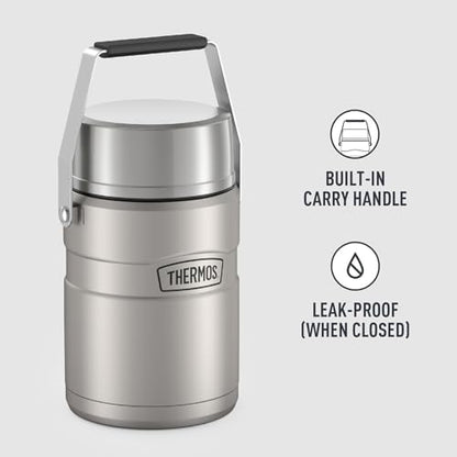 THERMOS Stainless King Vacuum-Insulated Food Jar Matte Steel | With Storage Containers | Built-in Handle | 47 Ounce | Pack of 4
