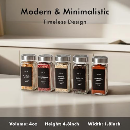 EDELHAUS Glass Spice Jars with Label, 24x Stainless Steel Lids