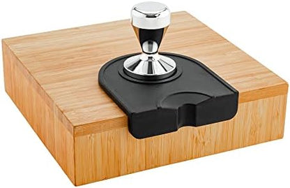 Restaurantware Restpresso 5.3 x 4.75 Inch Tamping Mat 1 Anti-Slip Espresso Mat - With Tamper Holder & Portafilter Slot For Barista Home Kitchen Office Or Bar Black Silicone Coffee Tamper Mat