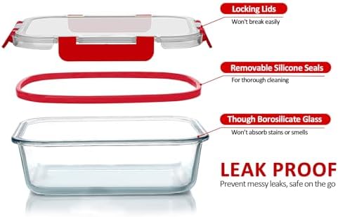 M MCIRCO 24 Piece Glass Food Storage Containers with Lids, Red
