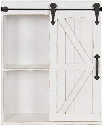 Kate and Laurel Cates Modern Farmhouse Decorative Wood Wall Storage Shelving Cabinet with Sliding Barn Door, Rustic White