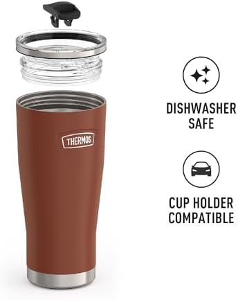 THERMOS Icon Series 24oz Stainless Steel Tumbler with Slide Lock Lid, Leakproof, Fits Cupholder, Dishwasher Safe, Griptec™ Non‑Slip Base, Keeps Drinks Hot 6 Hrs/Cold 22 Hrs, Saddle