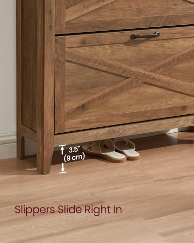 VASAGLE Farmhouse Shoe Cabinet, Narrow Storage Organizer, 3 Flip Drawers