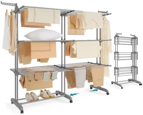 SONGMICS 4-Tier Clothes Drying Rack, Foldable, Rolling, 69.9-Inch Tall