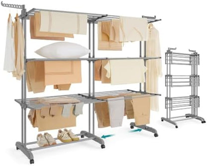 SONGMICS 4-Tier Clothes Drying Rack, Foldable, Rolling, 69.9-Inch Tall