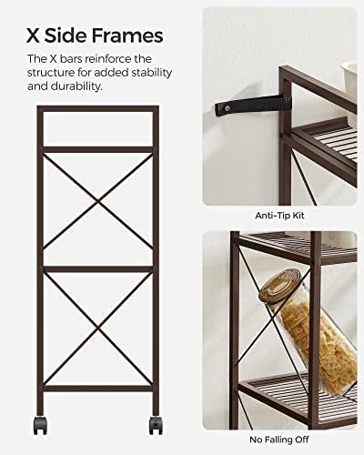 SONGMICS 3-Tier Steel Storage Rack with Wheels, Mesh Shelving Unit