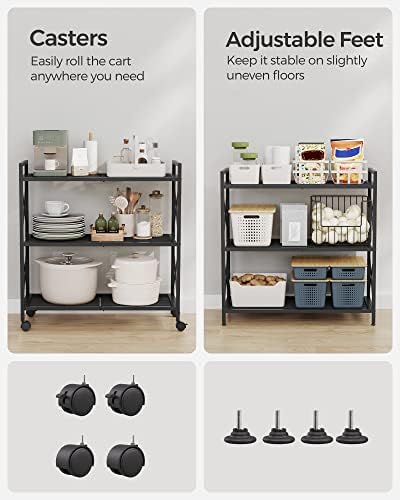 SONGMICS 3-Tier Steel Storage Rack with Wheels, Mesh Shelving Unit