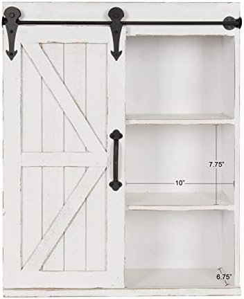 Kate and Laurel Cates Modern Farmhouse Decorative Wood Wall Storage Shelving Cabinet with Sliding Barn Door, Rustic White