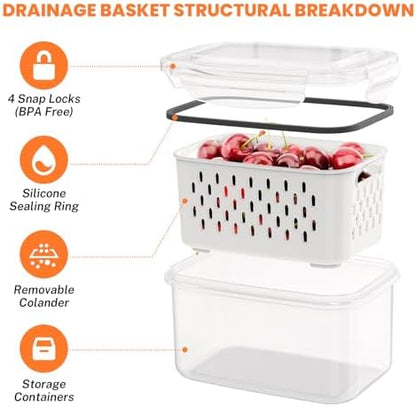 8 Pieces Fruit Storage Containers for Fridge with Lids and Strainer