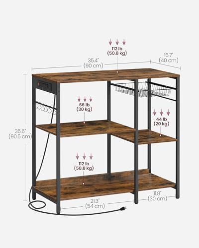 VASAGLE Kitchen Baker’s Rack, Steel Frame, Wire Basket, 6 Hooks