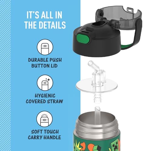 THERMOS FUNTAINER Water Bottle with Straw, 12oz, Minecraft