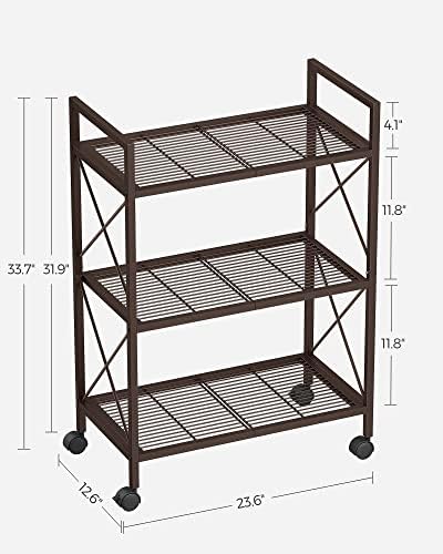 SONGMICS 3-Tier Steel Storage Rack with Wheels, Mesh Shelving Unit
