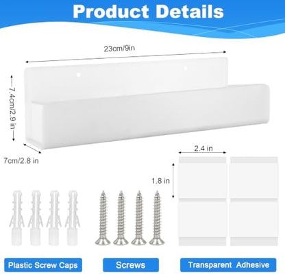 9 Inch Acrylic Spice Rack Wall Mount, White, 2 Pack