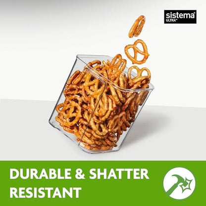 Sistema Tritan Ultra Airtight Pantry & Kitchen Storage Containers, 3-Pack, Clear Stackable Square Food Storage, BPA-Free, Dishwasher & Freezer-Safe (Microwave-Safe Without Lid)