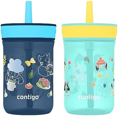 Contigo Kids’ Leighton Straw Tumbler with Spill-Proof Lid 14oz. 2 Pack Blueberry & Jade