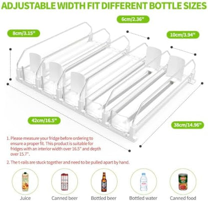 Coanto Drink Organizer for Fridge, Soda Can Organizer for Refrigerator with Automatic Pusher Glide, Adjustable Width Drink Dispenser for Fridge, Holds up to 25 Cans or Bottles, 5 Row