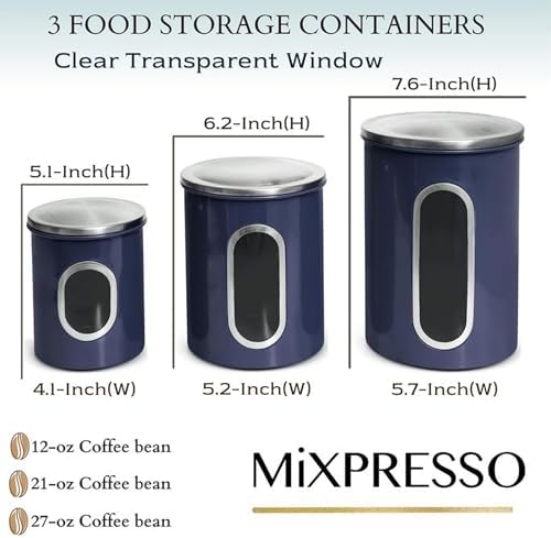 Mixpresso 3-Pcs Blue Canisters Set for Kitchen Storage Airtight Jars