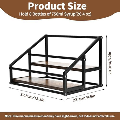 YQBRAO 2-Tier Coffee Syrup Organizer, 8-Bottle Rack, Rustic Brown