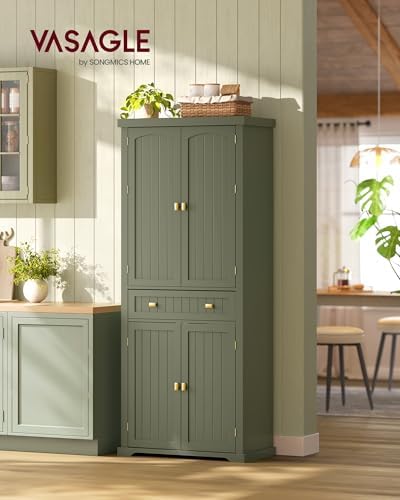 VASAGLE Pantry Cabinet, Freestanding Tall Cupboard with a Drawer